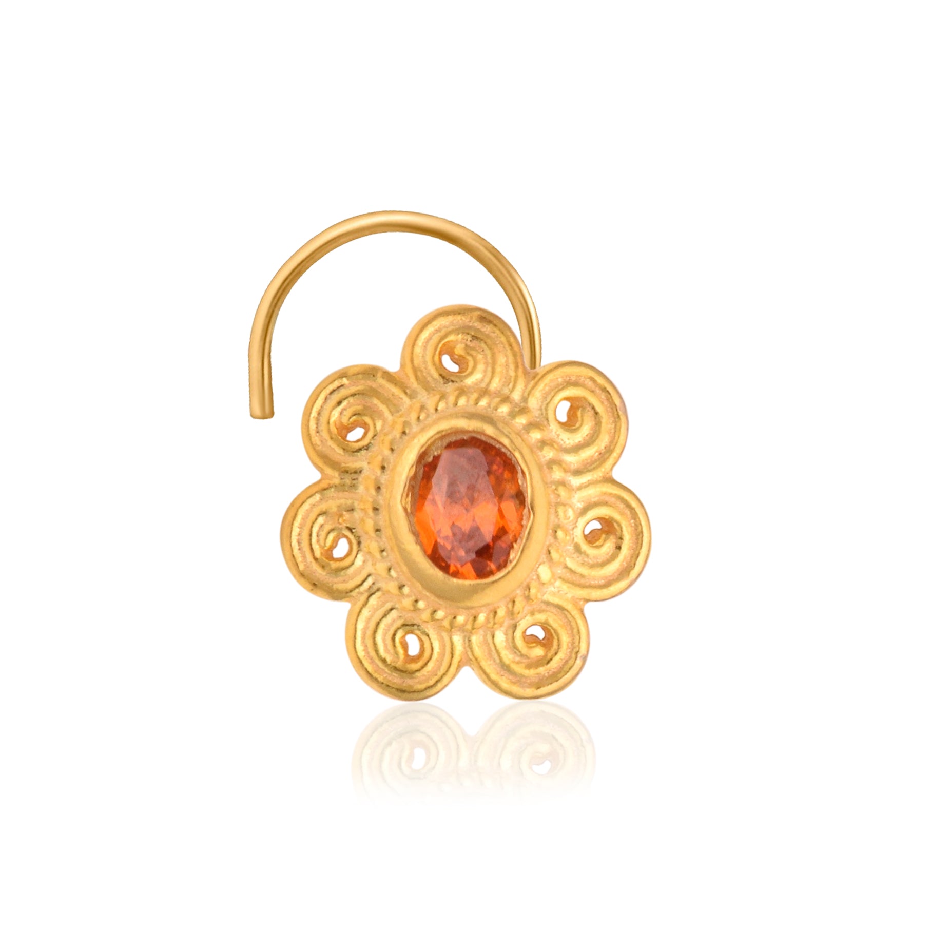Spiral Petal Floral Nose Pin – 925 Sterling Silver Yellow Plated