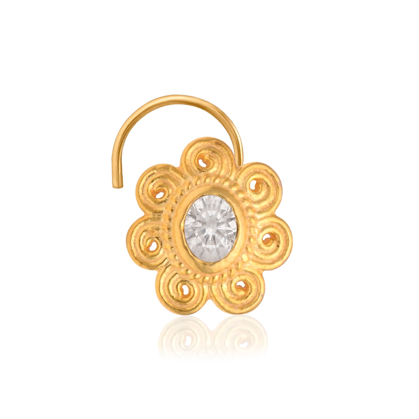 Spiral Petal Floral Nose Pin – 925 Sterling Silver Yellow Plated
