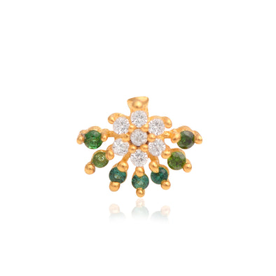 Green & White CZ Floral Nose Pin - Sterling Silver Gold Plated