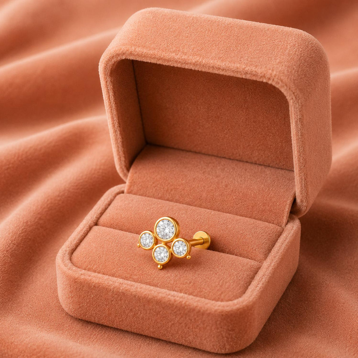 Four Stone White CZ Nose Pin - Gold Plated 925 Silver