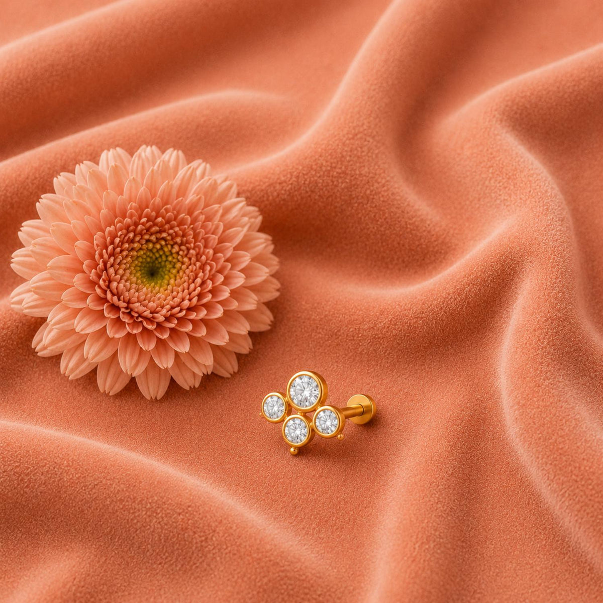 Four Stone White CZ Nose Pin - Gold Plated 925 Silver