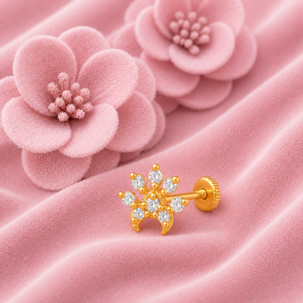 White CZ Crescent Crown Nose Pin - Sterling Silver Gold Plated