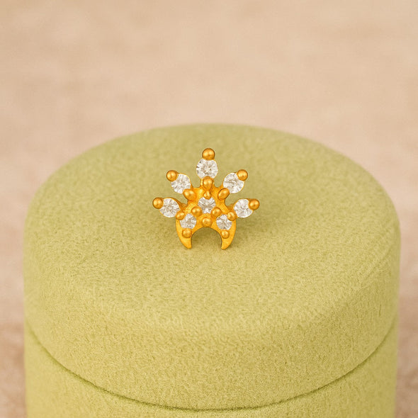 White CZ Crescent Crown Nose Pin - Sterling Silver Gold Plated