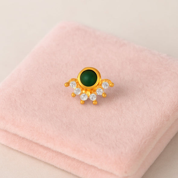 Green CZ Floral Nose Pin - Sterling Silver Gold Plated