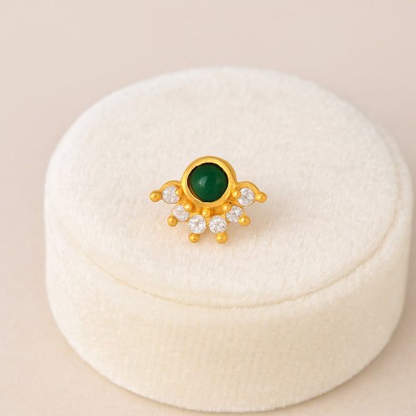 Green CZ Floral Nose Pin - Sterling Silver Gold Plated