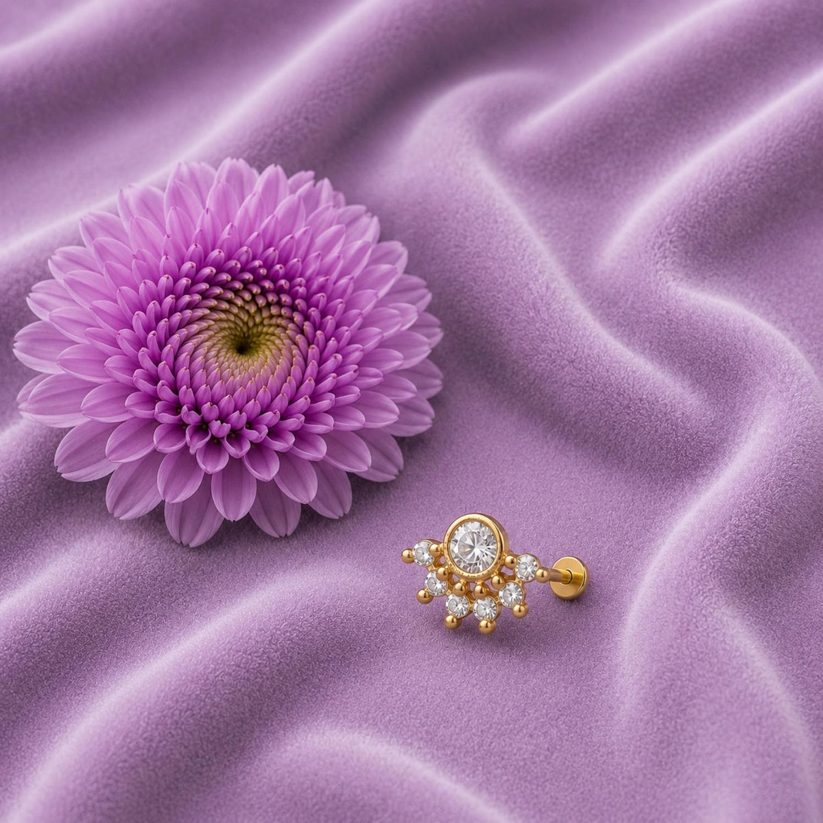 White CZ Floral Nose Pin – Gold Plated Sterling Silver