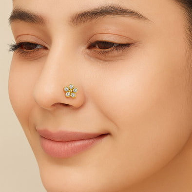 White CZ Five-Petal Floral Nose Pin – Sterling Silver Gold Plated