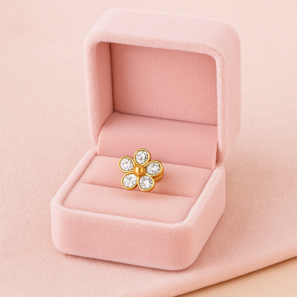 White CZ Five-Petal Floral Nose Pin – Sterling Silver Gold Plated