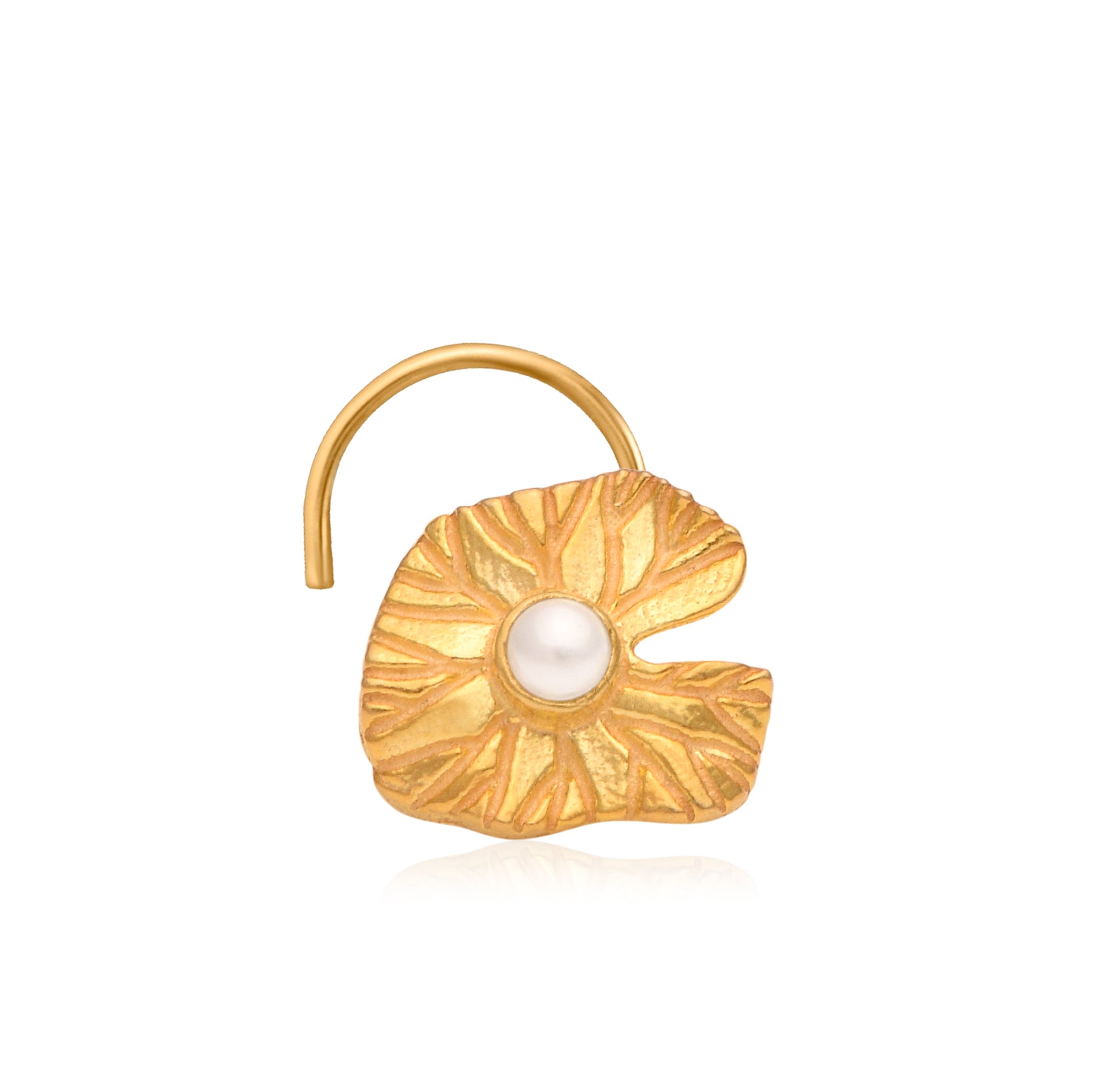 Gold Plated Pearl Nose Pin – Modern Abstract Textured Ethnic Design