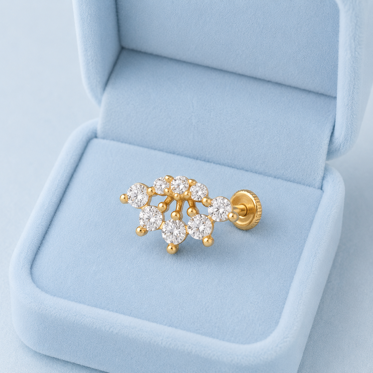 White CZ Cluster Nose Pin – Gold Plated Sterling Silver