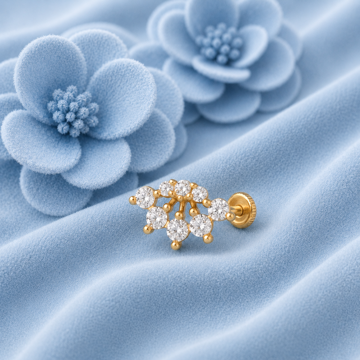 White CZ Cluster Nose Pin – Gold Plated Sterling Silver