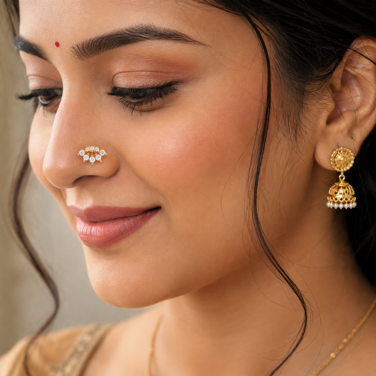 White CZ Cluster Nose Pin – Gold Plated Sterling Silver