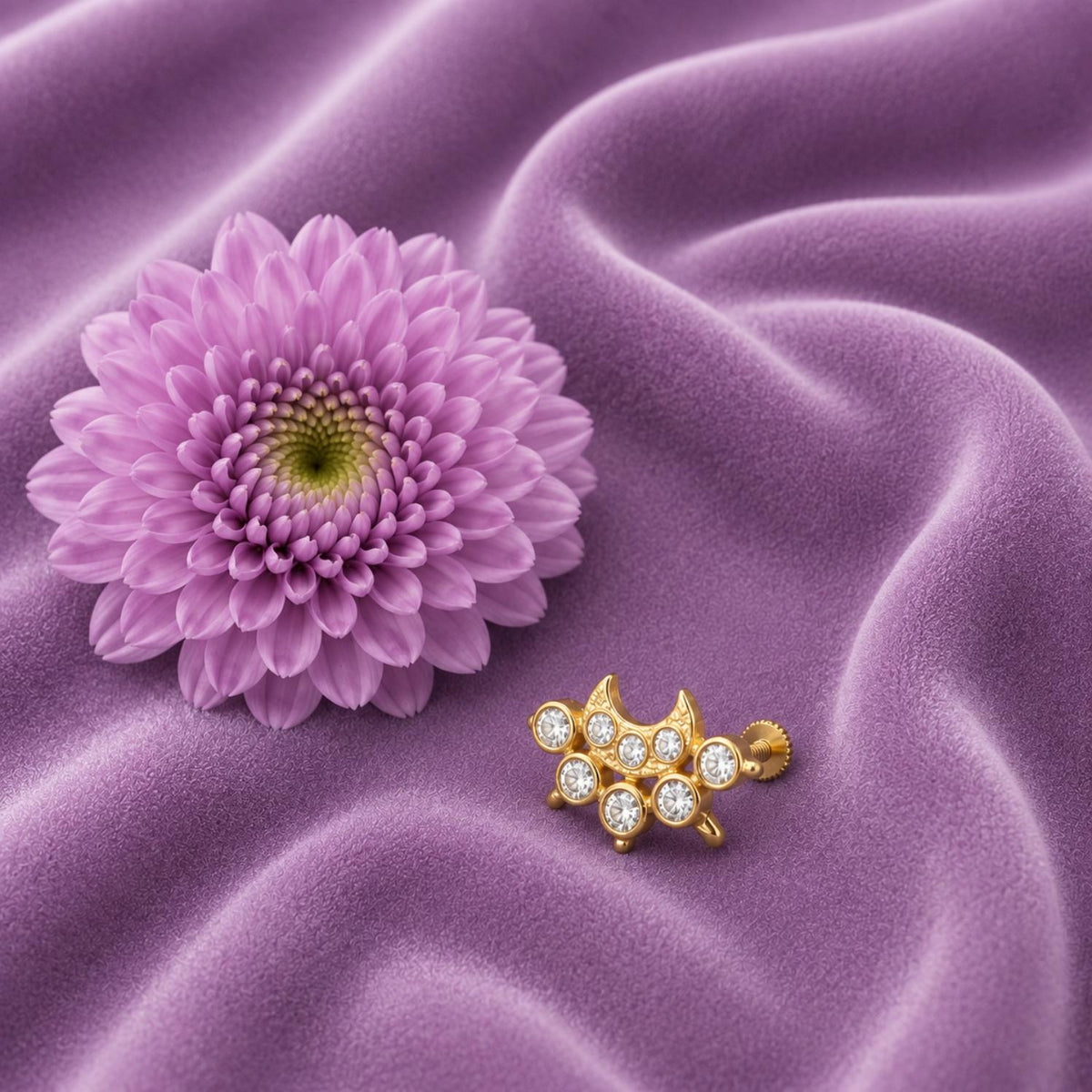 White CZ Floral Nose Pin - Gold Plated 925 Silver