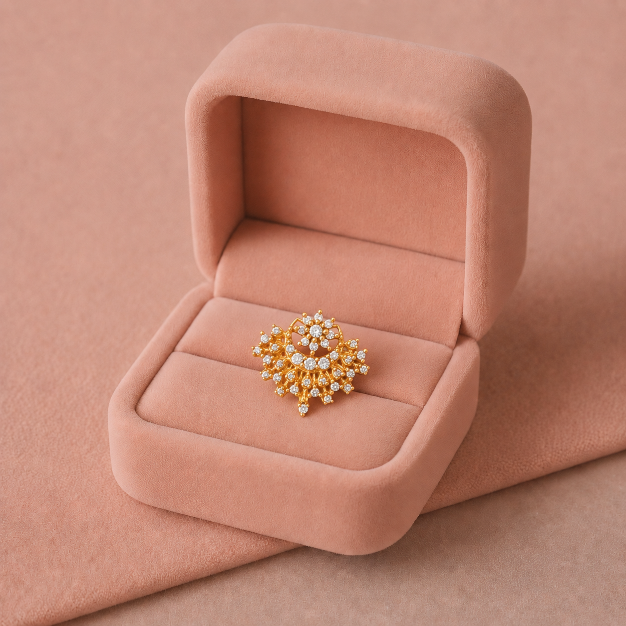 Gold Plated White CZ Traditional Nose Pin – Floral Filigree Statement Design
