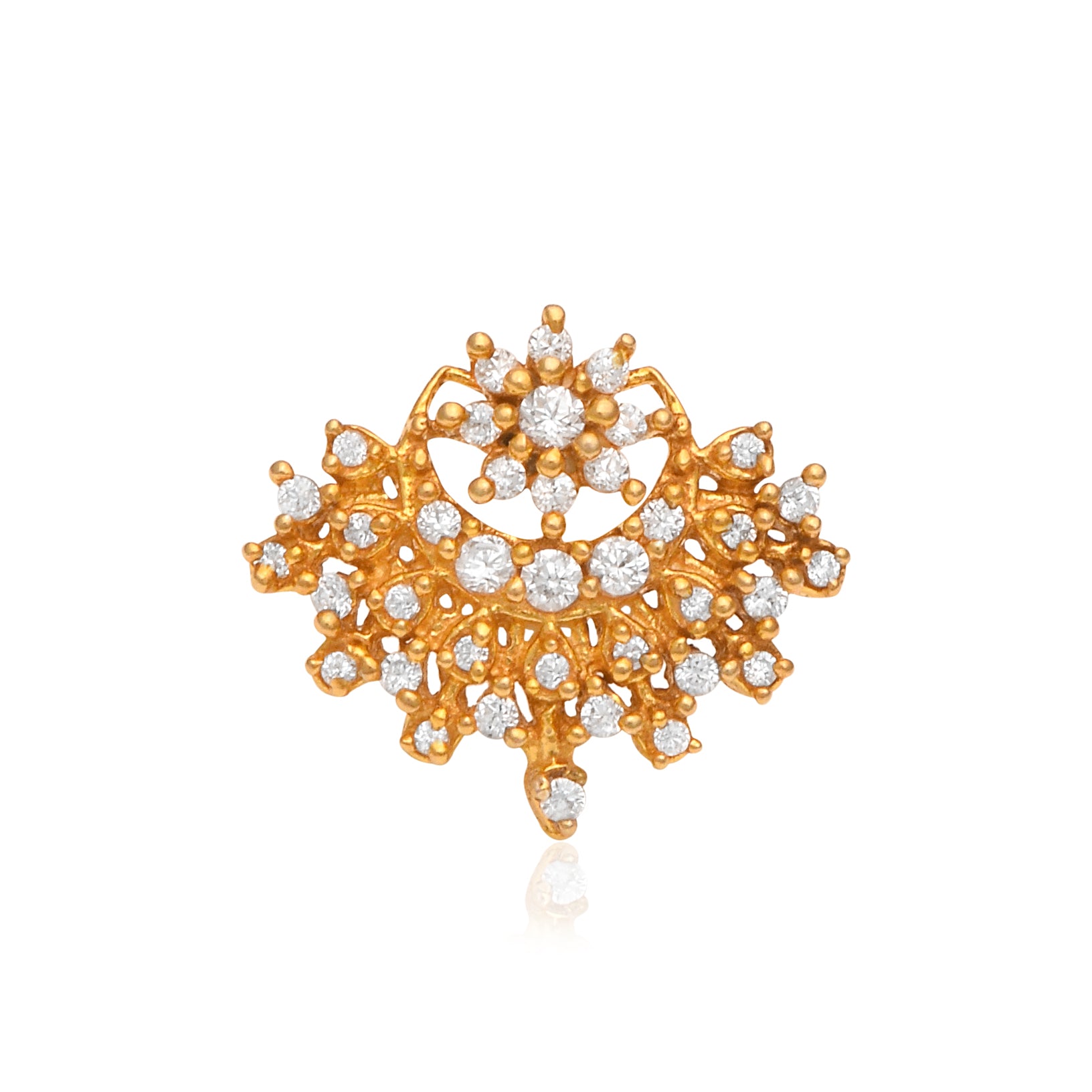 Gold Plated White CZ Traditional Nose Pin – Floral Filigree Statement Design
