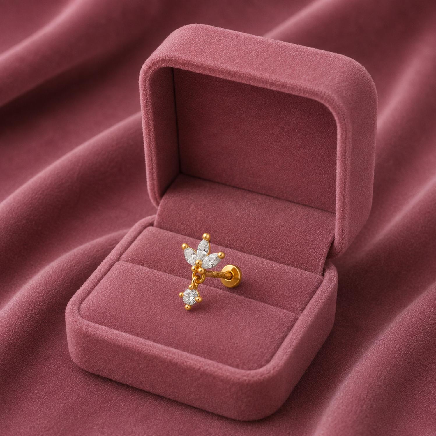 White CZ Leaf Cluster Nose Pin - Sterling Silver Gold Plated