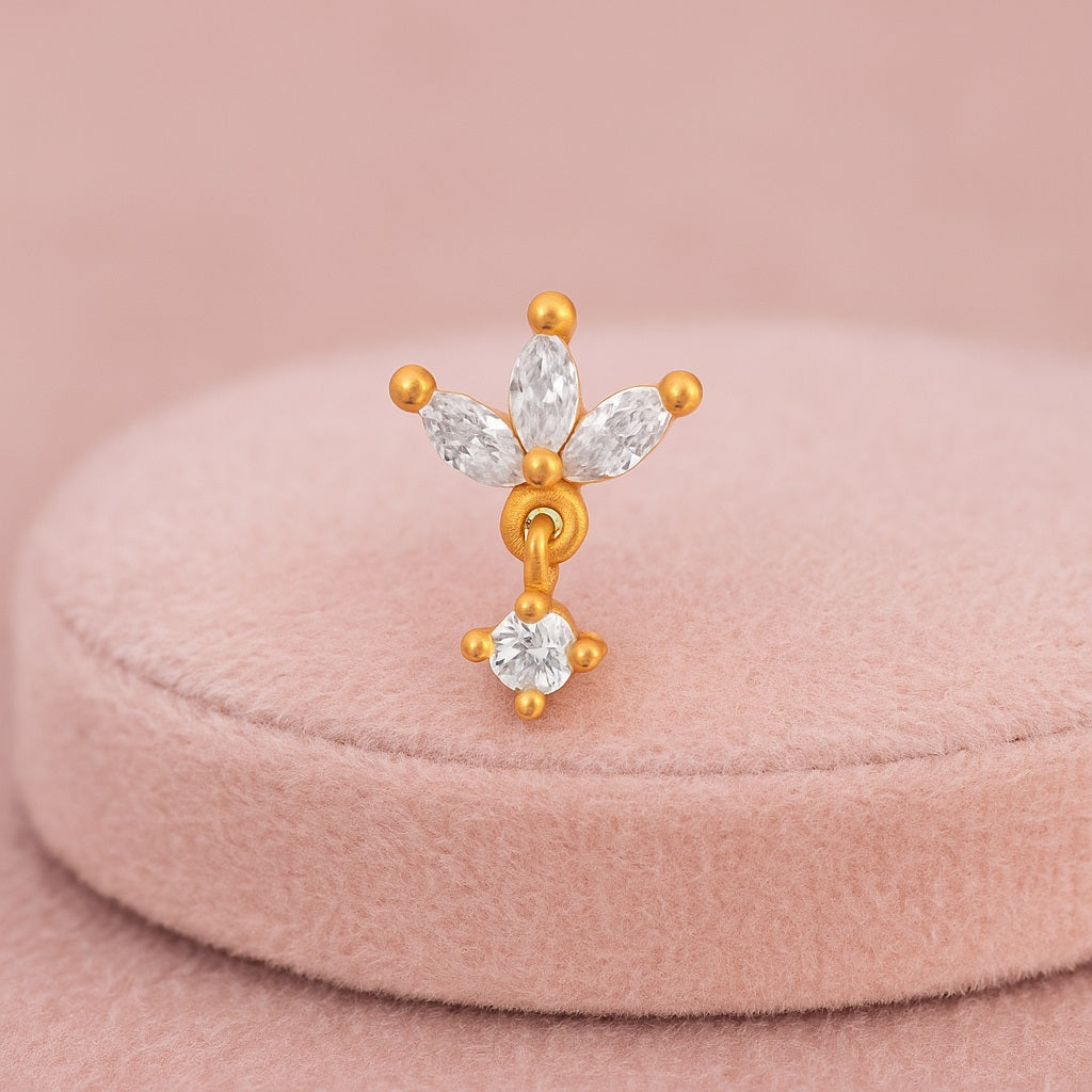 White CZ Leaf Cluster Nose Pin - Sterling Silver Gold Plated