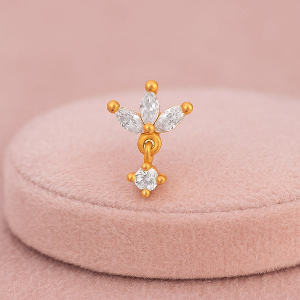 White CZ Leaf Cluster Nose Pin - Sterling Silver Gold Plated