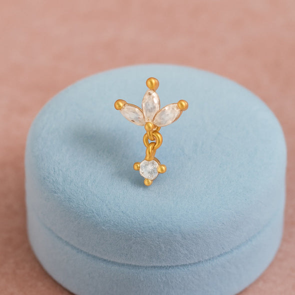 White CZ Leaf Cluster Nose Pin - Sterling Silver Gold Plated