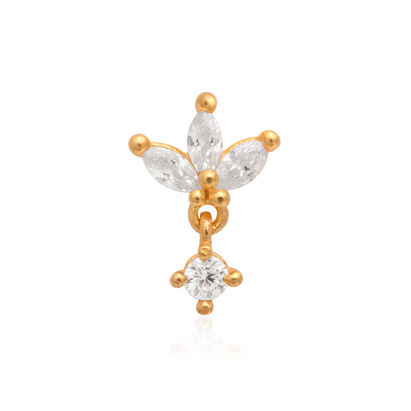 White CZ Leaf Cluster Nose Pin - Sterling Silver Gold Plated