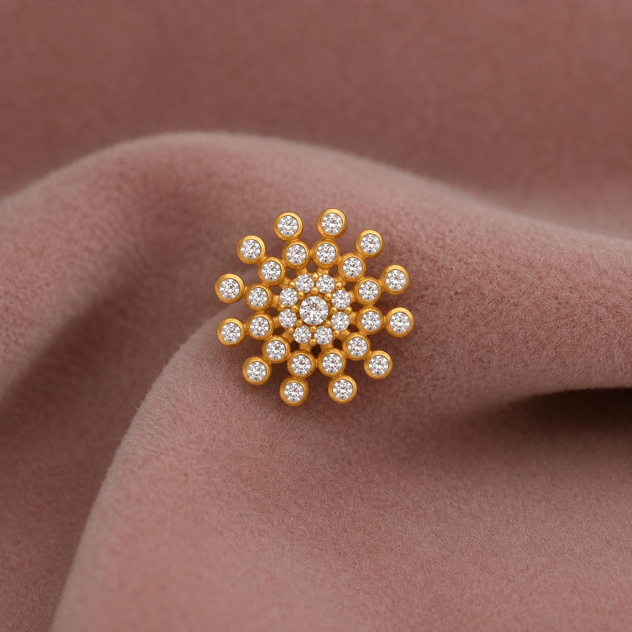 Gold Plated White CZ Floral Nose Pin – Sparkling Snowflake Statement Design