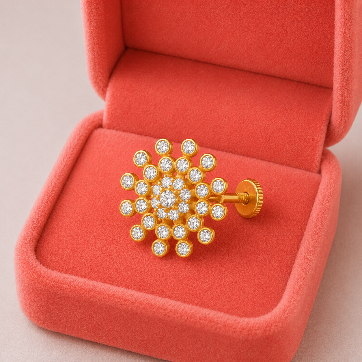Gold Plated White CZ Floral Nose Pin – Sparkling Snowflake Statement Design
