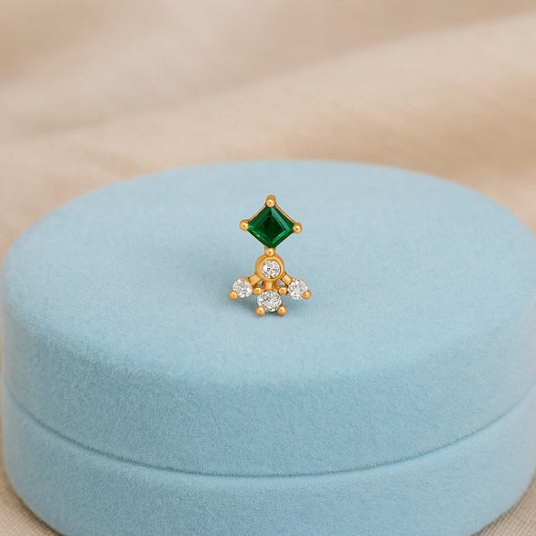Green CZ Cluster Nose Pin - Sterling Silver Gold Plated