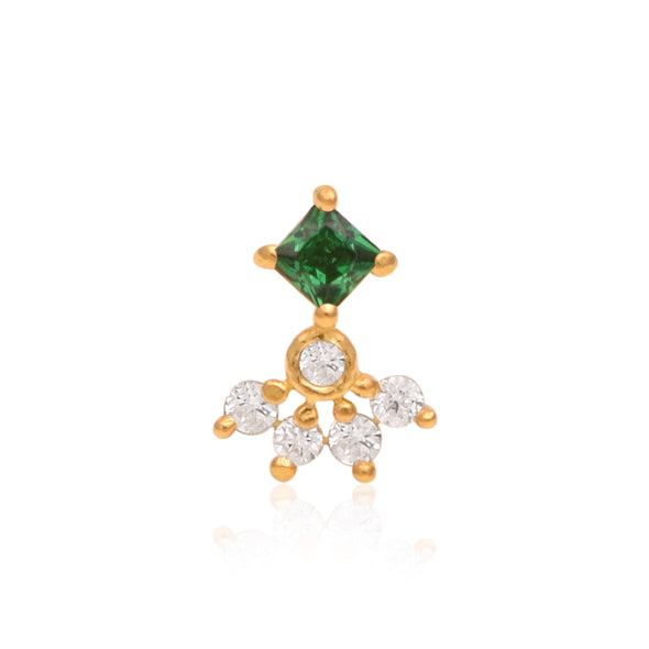 Green CZ Cluster Nose Pin - Sterling Silver Gold Plated