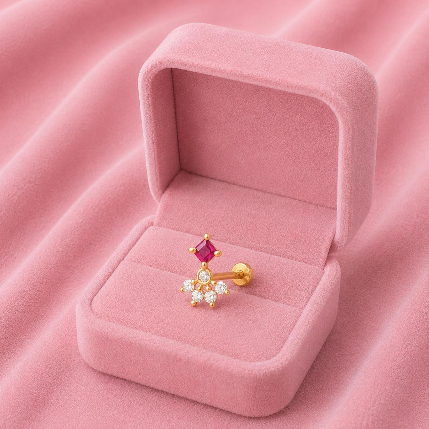 Red CZ Cluster Nose Pin - Sterling Silver Gold Plated