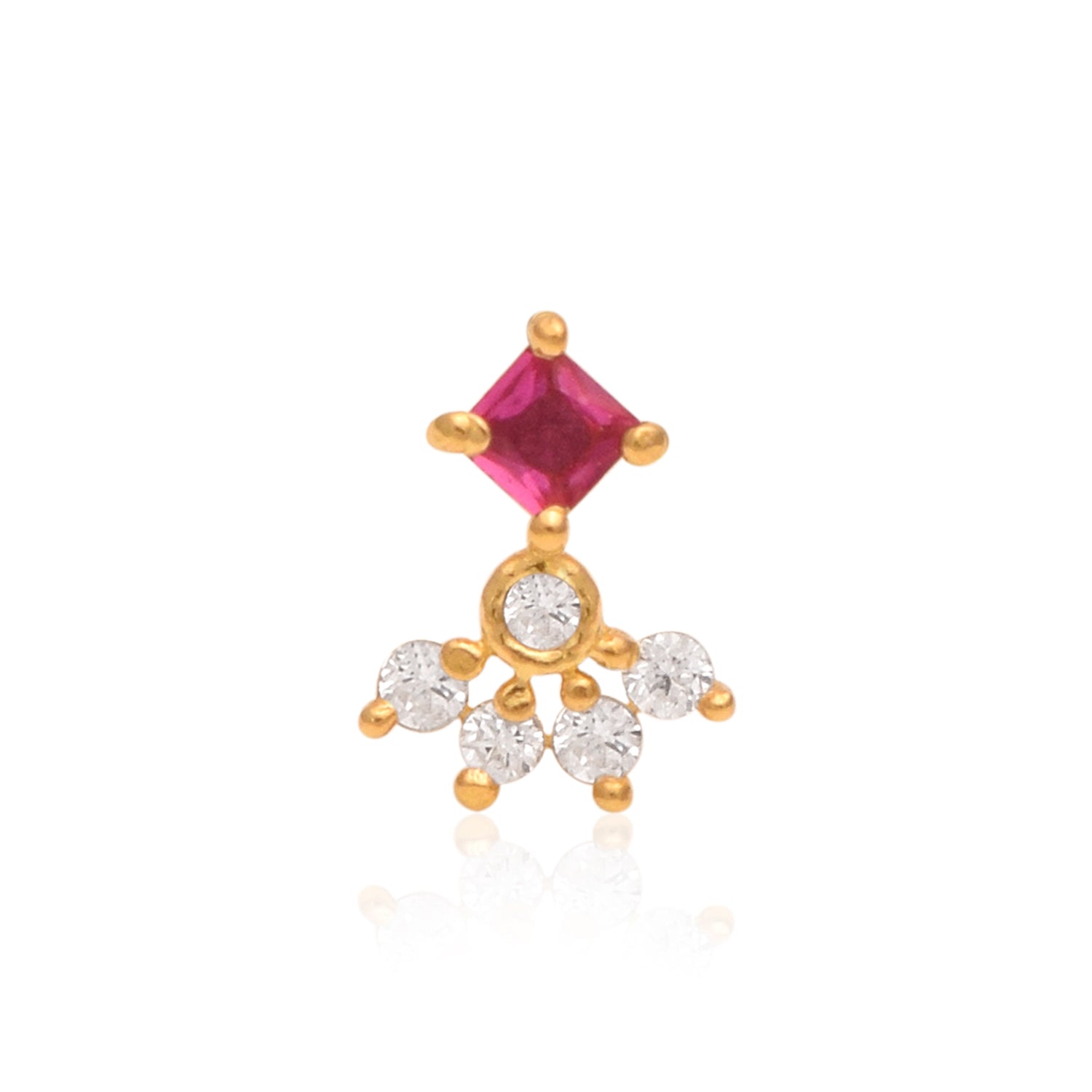 Red CZ Cluster Nose Pin - Sterling Silver Gold Plated