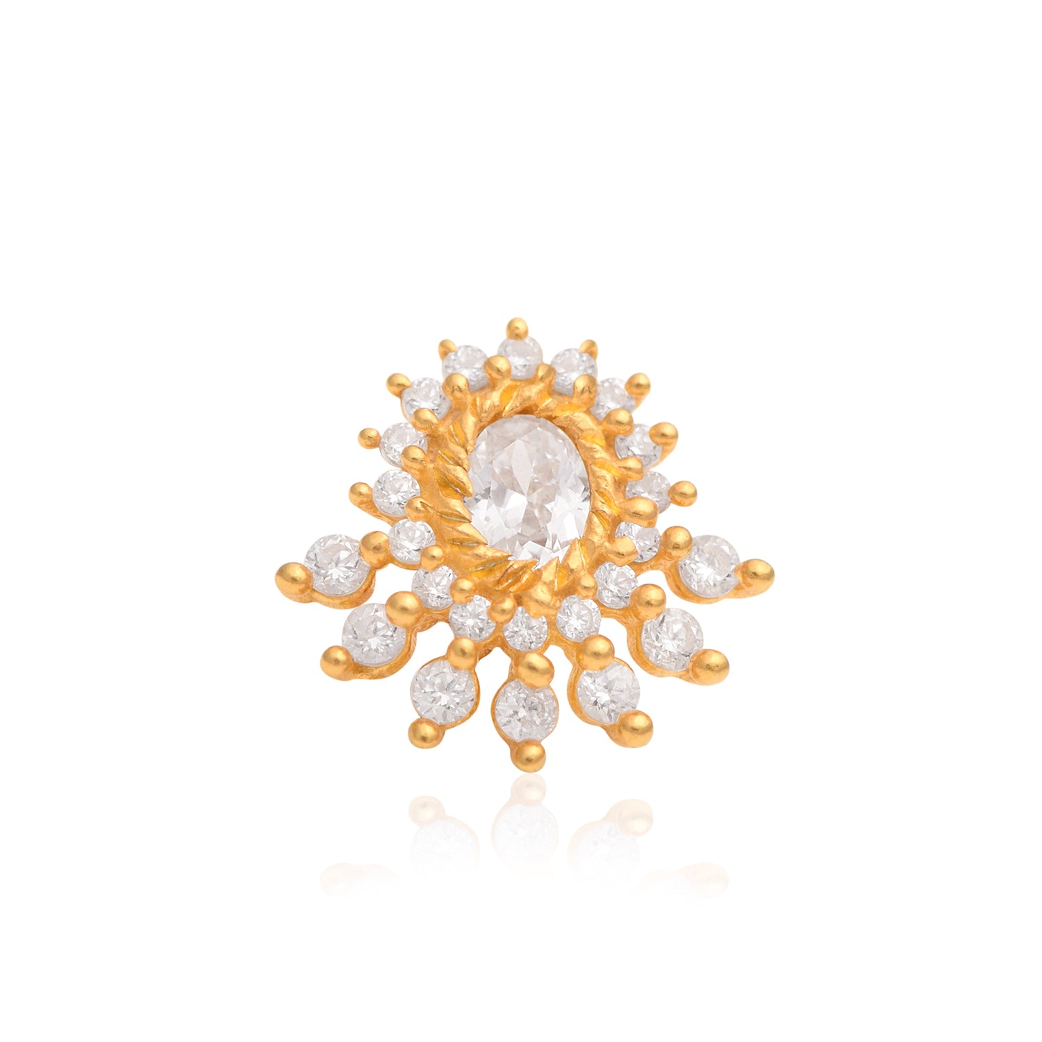White CZ Sunburst Nose Pin - Sterling Silver Gold Plated