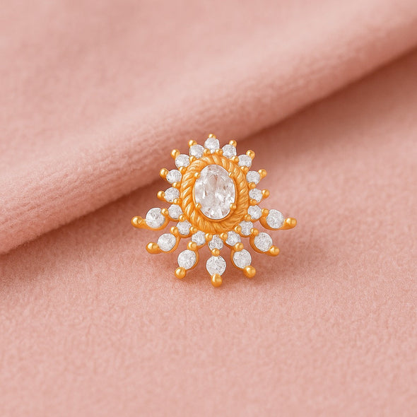 White CZ Sunburst Nose Pin - Sterling Silver Gold Plated