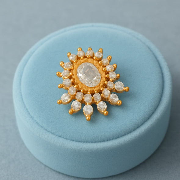 White CZ Sunburst Nose Pin - Sterling Silver Gold Plated