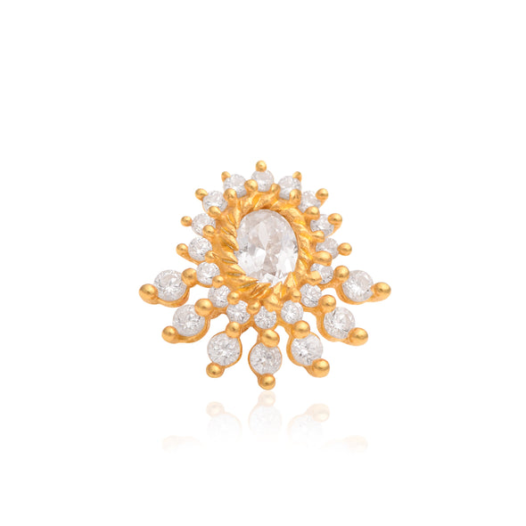 White CZ Sunburst Nose Pin - Sterling Silver Gold Plated