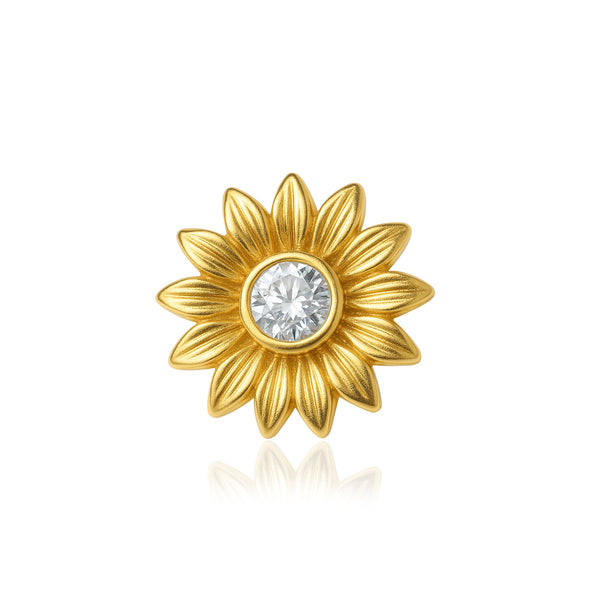 White CZ Center Sunflower Motif Nose Pin – Sterling Silver Gold Plated