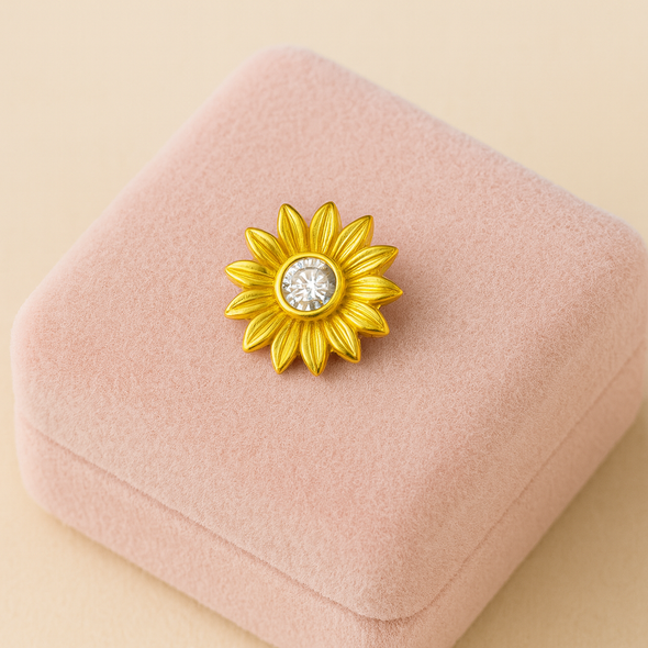 White CZ Center Sunflower Motif Nose Pin – Sterling Silver Gold Plated