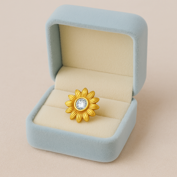 White CZ Center Sunflower Motif Nose Pin – Sterling Silver Gold Plated