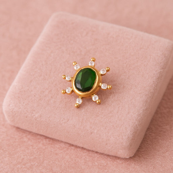 Green CZ Floral Nose Pin - Sterling Silver Gold Plated