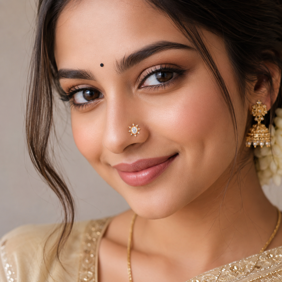 Oval White CZ Nose Pin – Sterling Silver Gold Plated