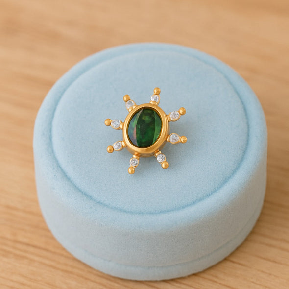 Green CZ Floral Nose Pin - Sterling Silver Gold Plated