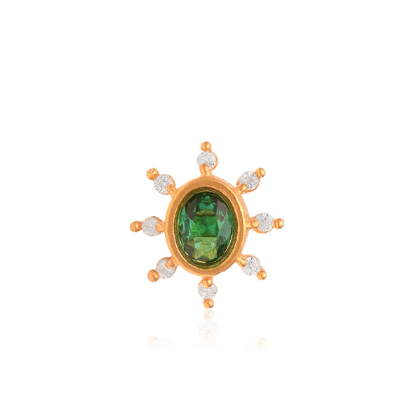 Green CZ Floral Nose Pin - Sterling Silver Gold Plated