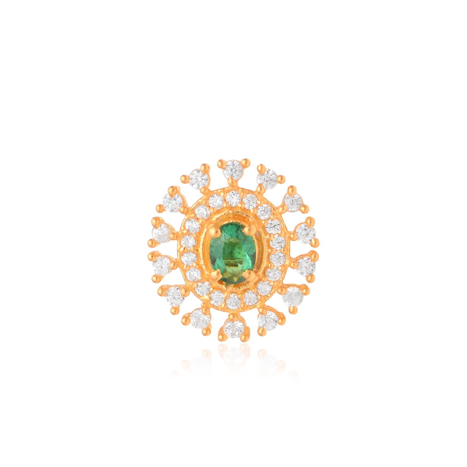 Green CZ Double Halo Nose Pin - Sterling Silver Gold Plated