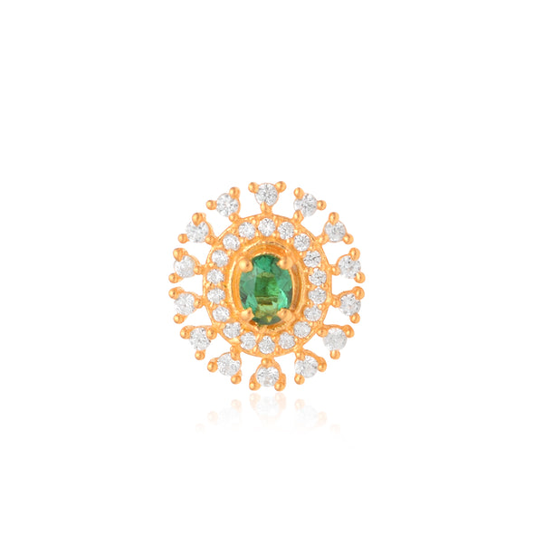 Green CZ Double Halo Nose Pin - Sterling Silver Gold Plated