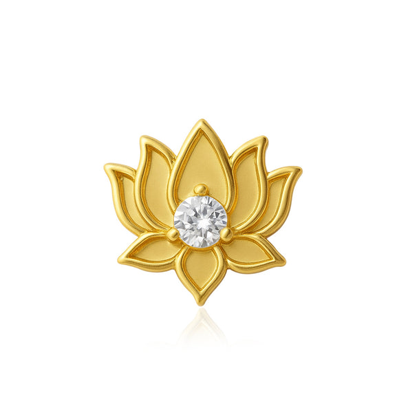 White CZ Center Lotus Flower Nose Pin – Sterling Silver Gold Plated