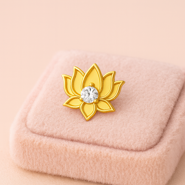 White CZ Center Lotus Flower Nose Pin – Sterling Silver Gold Plated