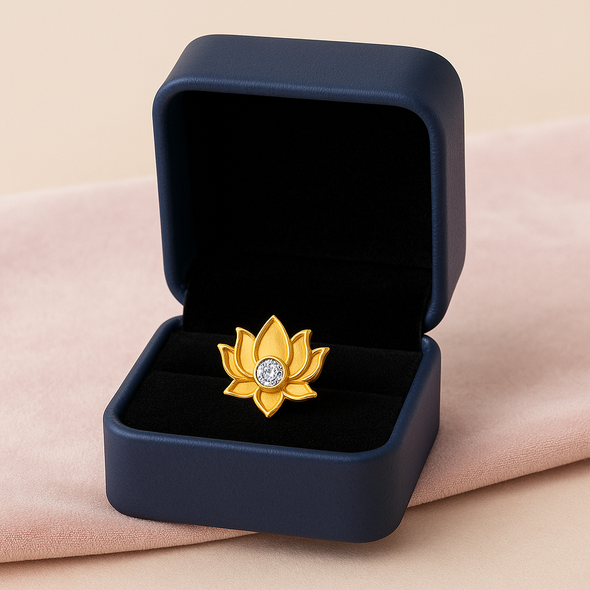 White CZ Center Lotus Flower Nose Pin – Sterling Silver Gold Plated