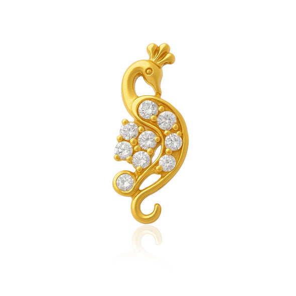 White CZ Peacock Motif Nose Pin – Sterling Silver Gold Plated