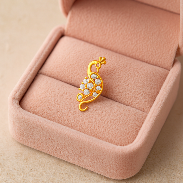 White CZ Peacock Motif Nose Pin – Sterling Silver Gold Plated