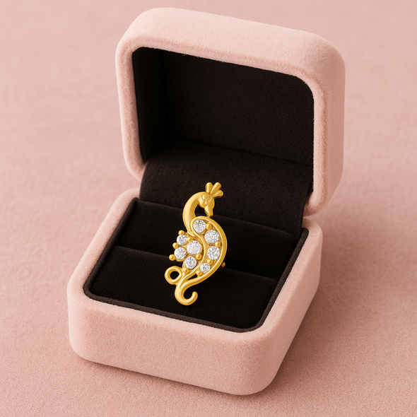 White CZ Peacock Motif Nose Pin – Sterling Silver Gold Plated