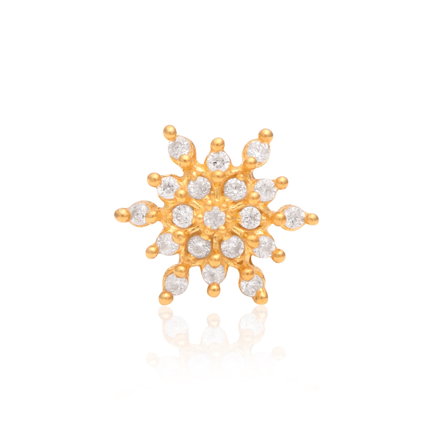 White CZ Floral Star Nose Pin - Sterling Silver Gold Plated